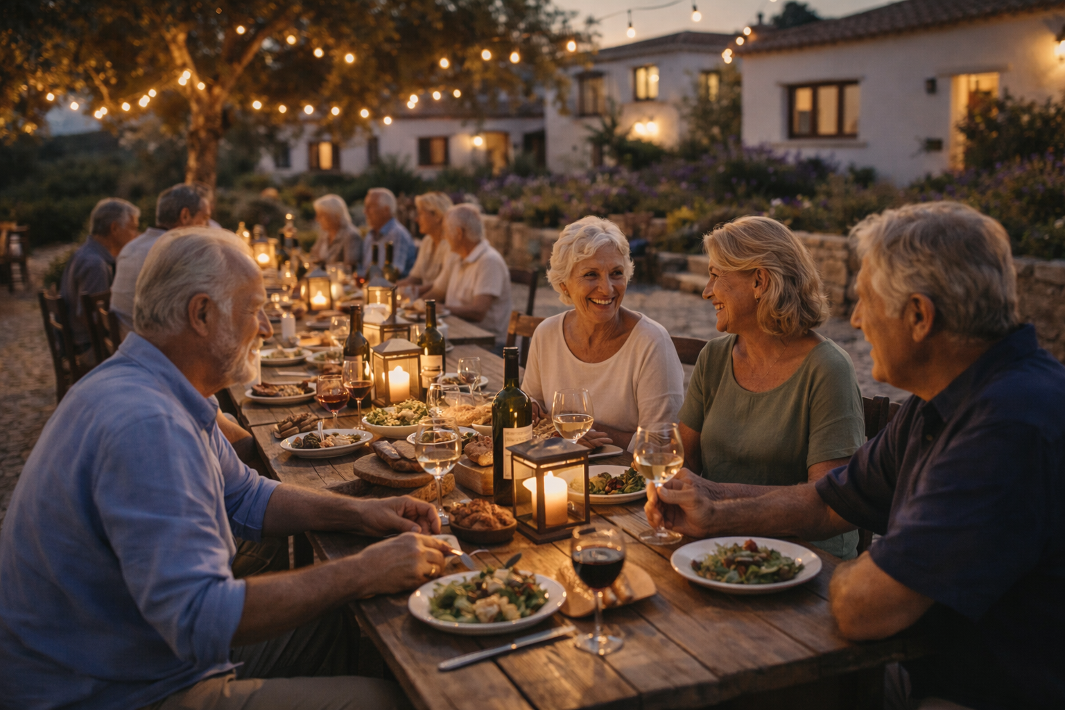 Twilight dinner in the village square